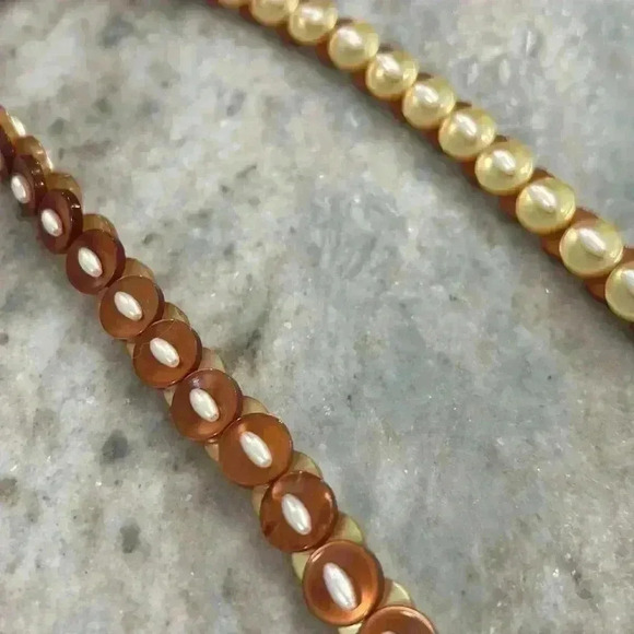 Vintage button & Pearl necklace. Cream, Brown, & White - Picture 3 of 8